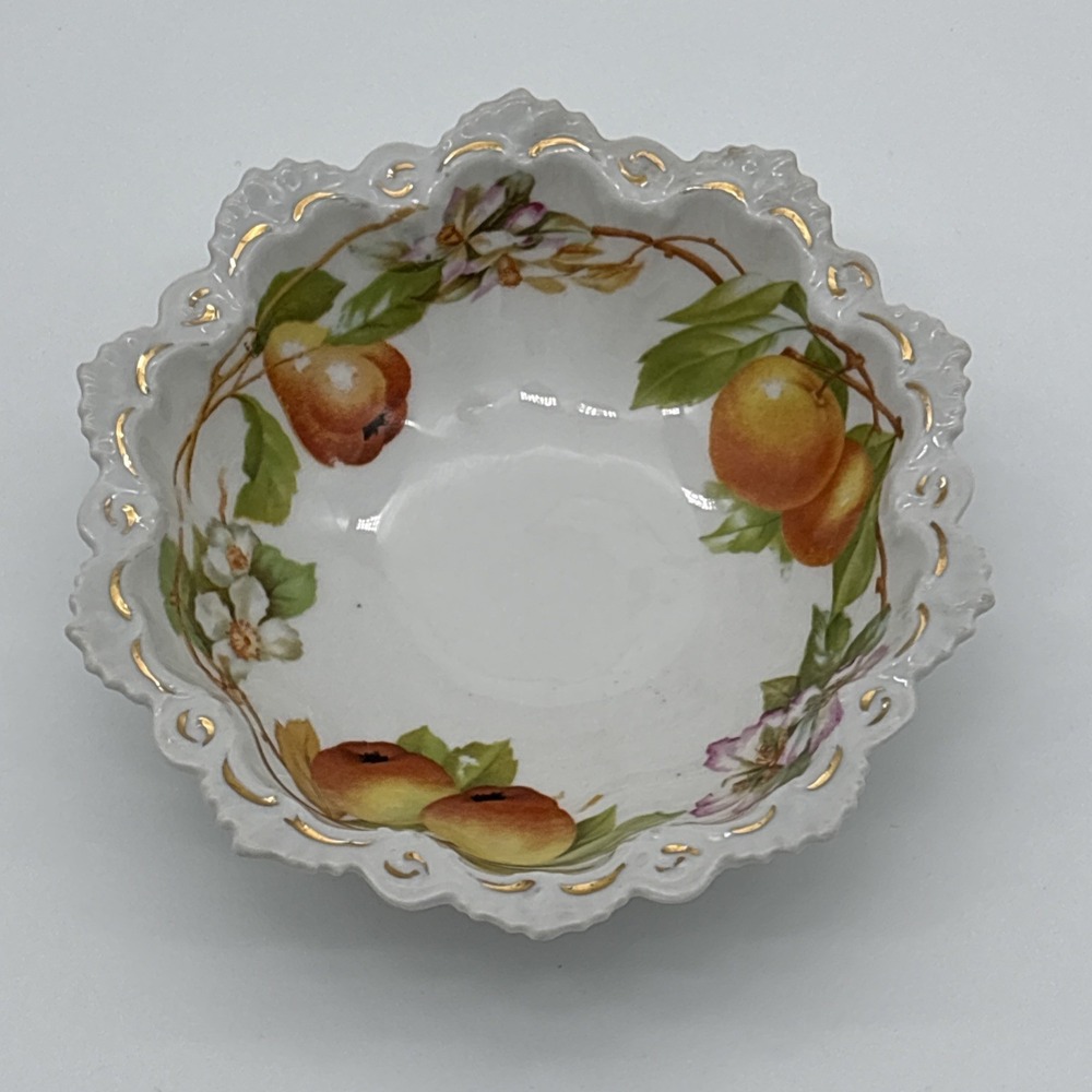 Antique MZ Austria Pierced Porcelain Fruit Bowl Scalloped Star Berry Dish